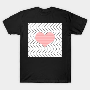 Abstract geometric pattern - heart - zigzag - black and pink. T-Shirt